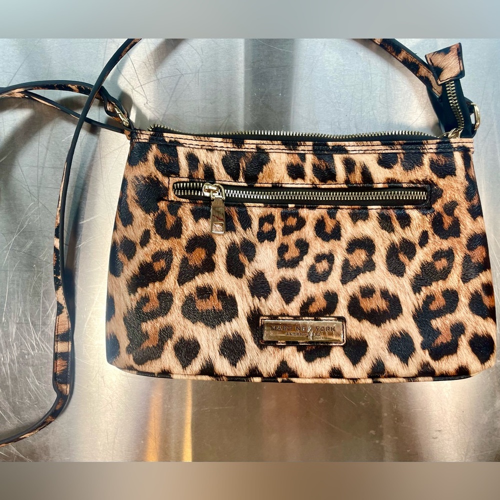 Marc New York shoulder bag purse with animal print printed on faux leather.